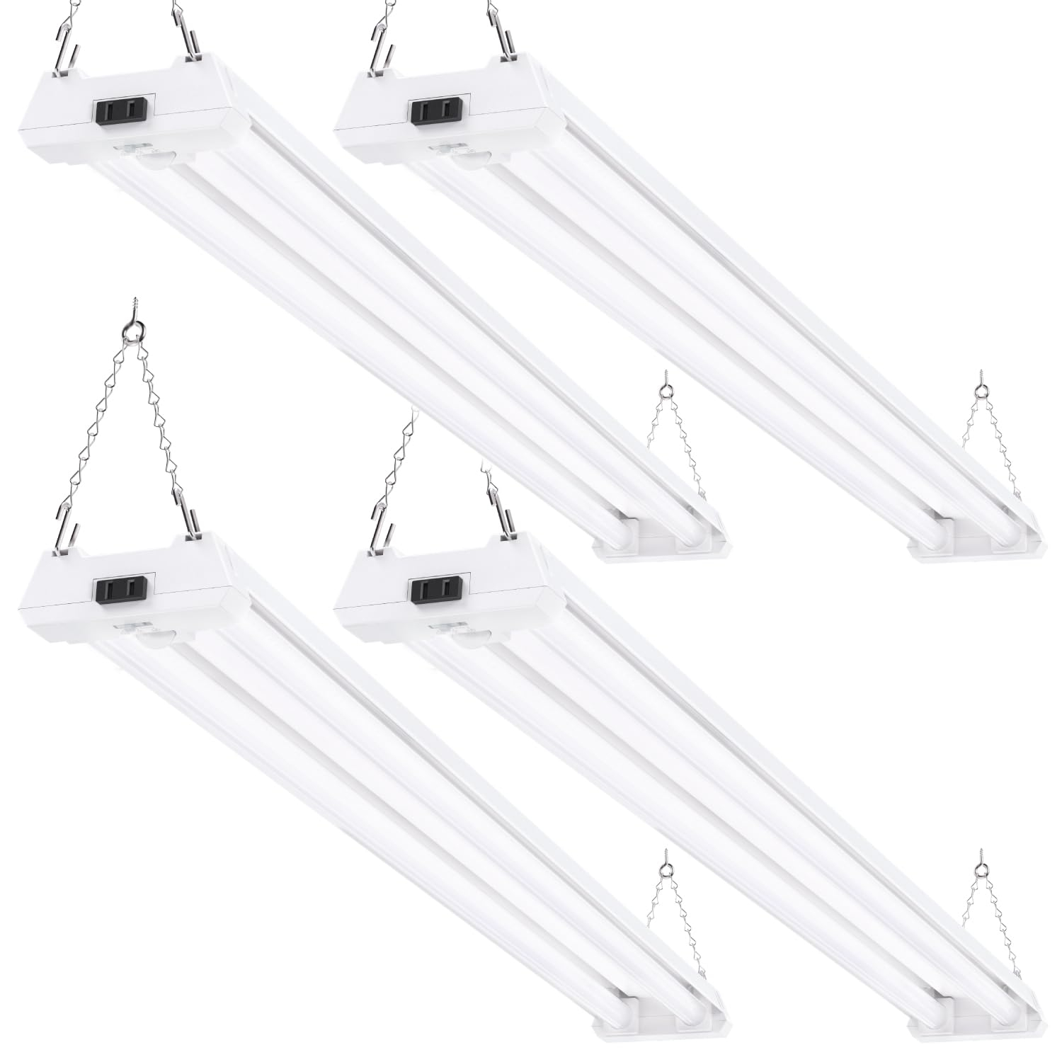 Sunco Motion Sensor 4ft LED Shop Light, Garage Lights Ceiling LED Plug in Fixtures, 40W, 5000K Daylight, Frosted, Motion Activated, Linkable Suspension Mount, ETL 4 Pack