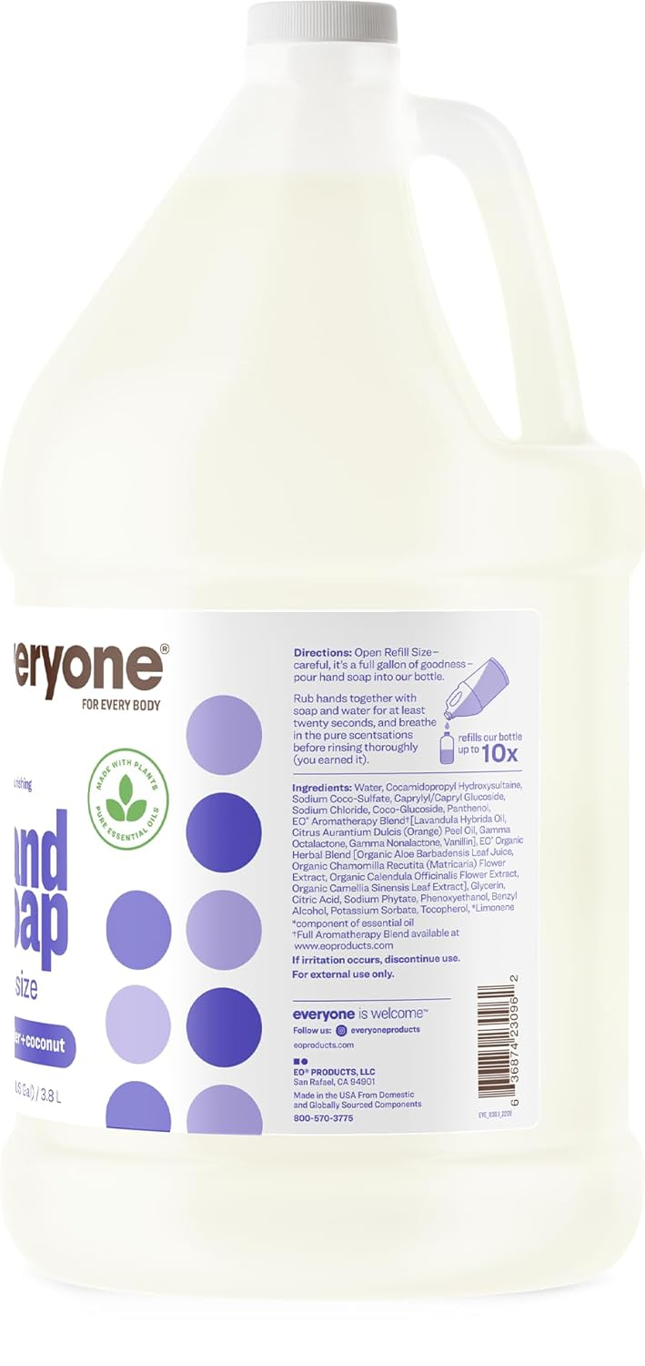 Everyone Liquid Hand Soap Refill, 1 Gallon, Lavender and Coconut, Plant-Based Cleanser with Pure Essential Oils