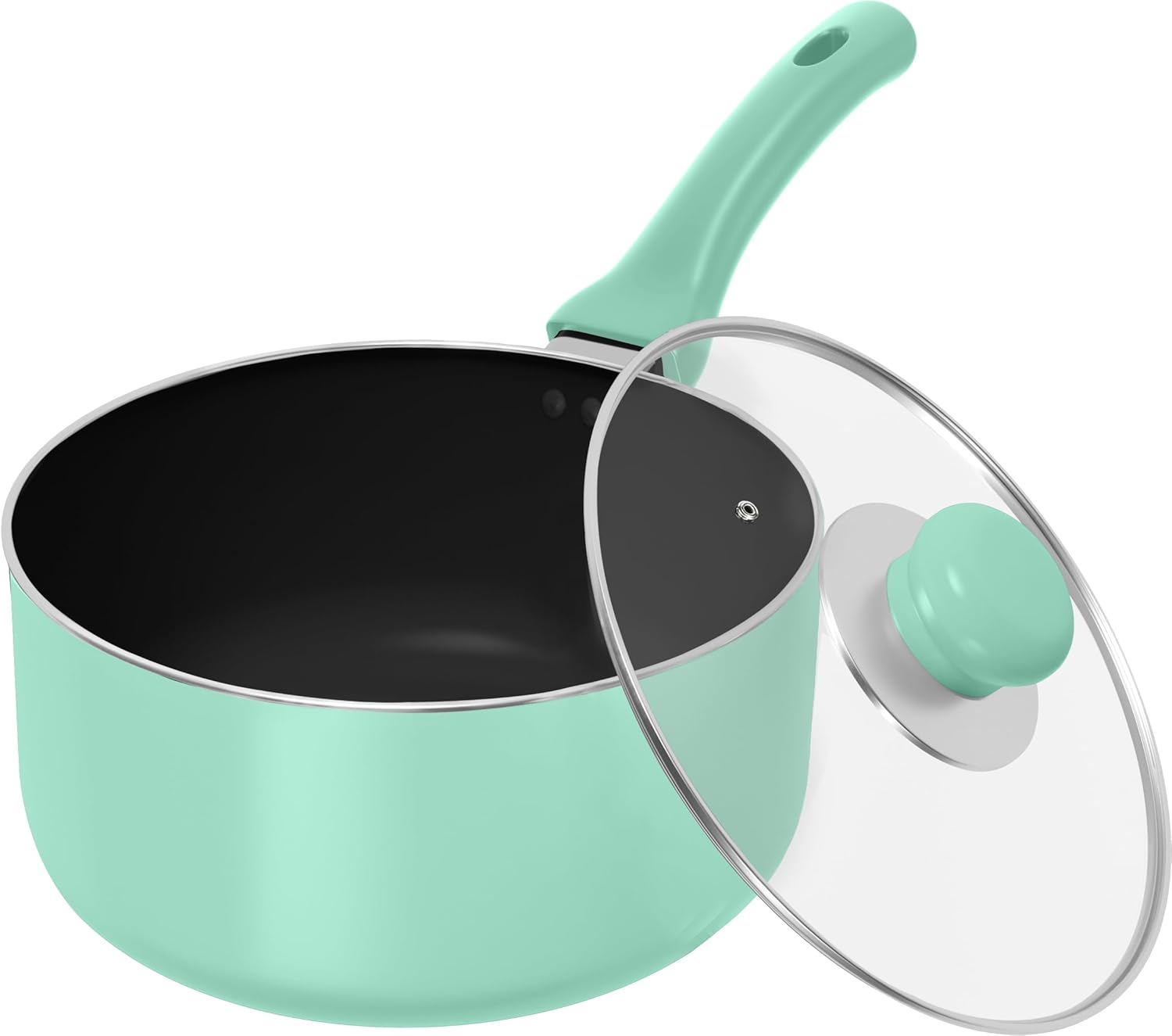 Utopia Kitchen 2 Quart Detachable handle Nonstick Saucepan with Glass Lid, Multipurpose Use for Home, Kitchen or Restaurant, Green & Black