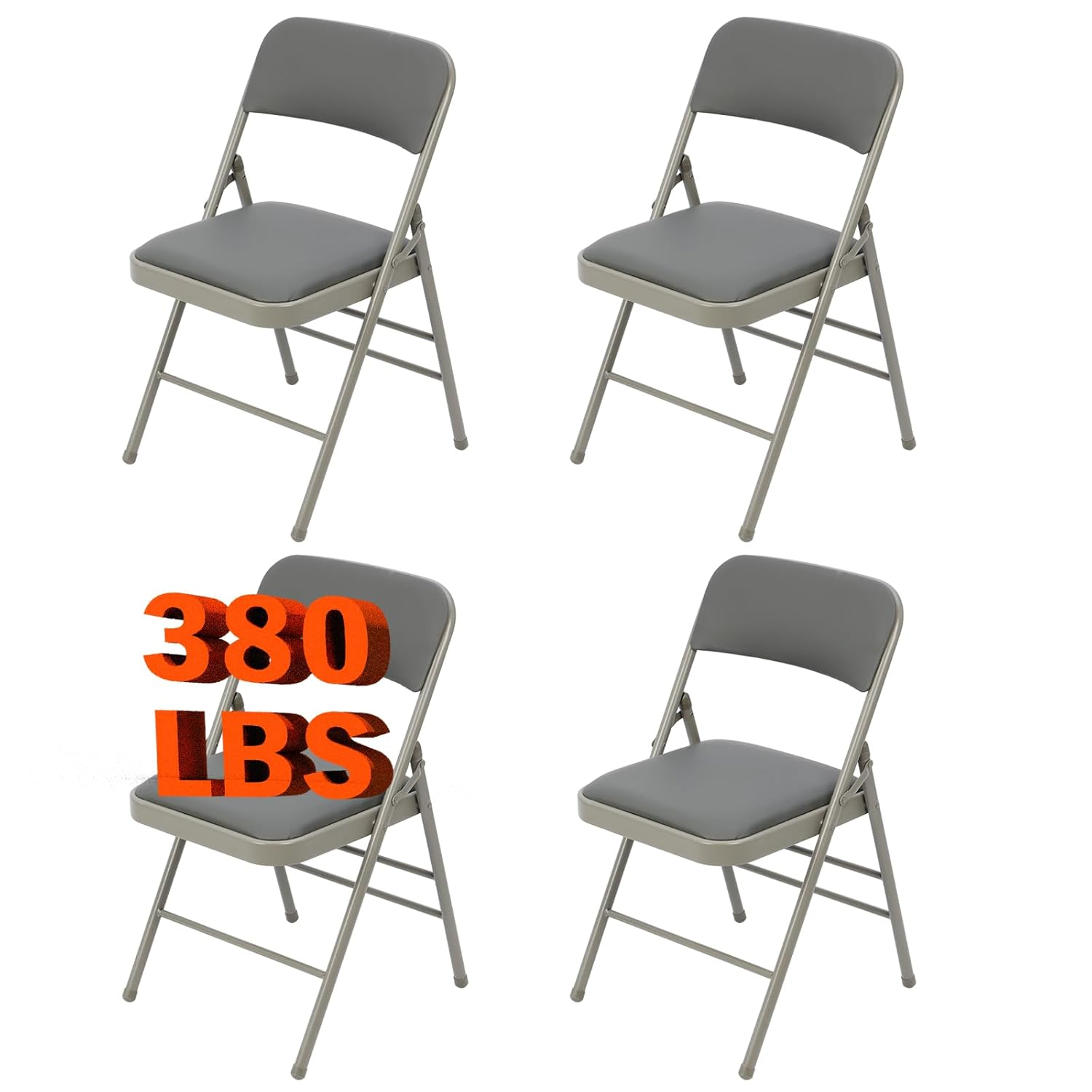 Folding Chairs with Padded Cushion and Back, 4pcs Potable Iron & PVC Durable Chairs for Indoor and Outdoor, School, Office and Garden Party, Gray