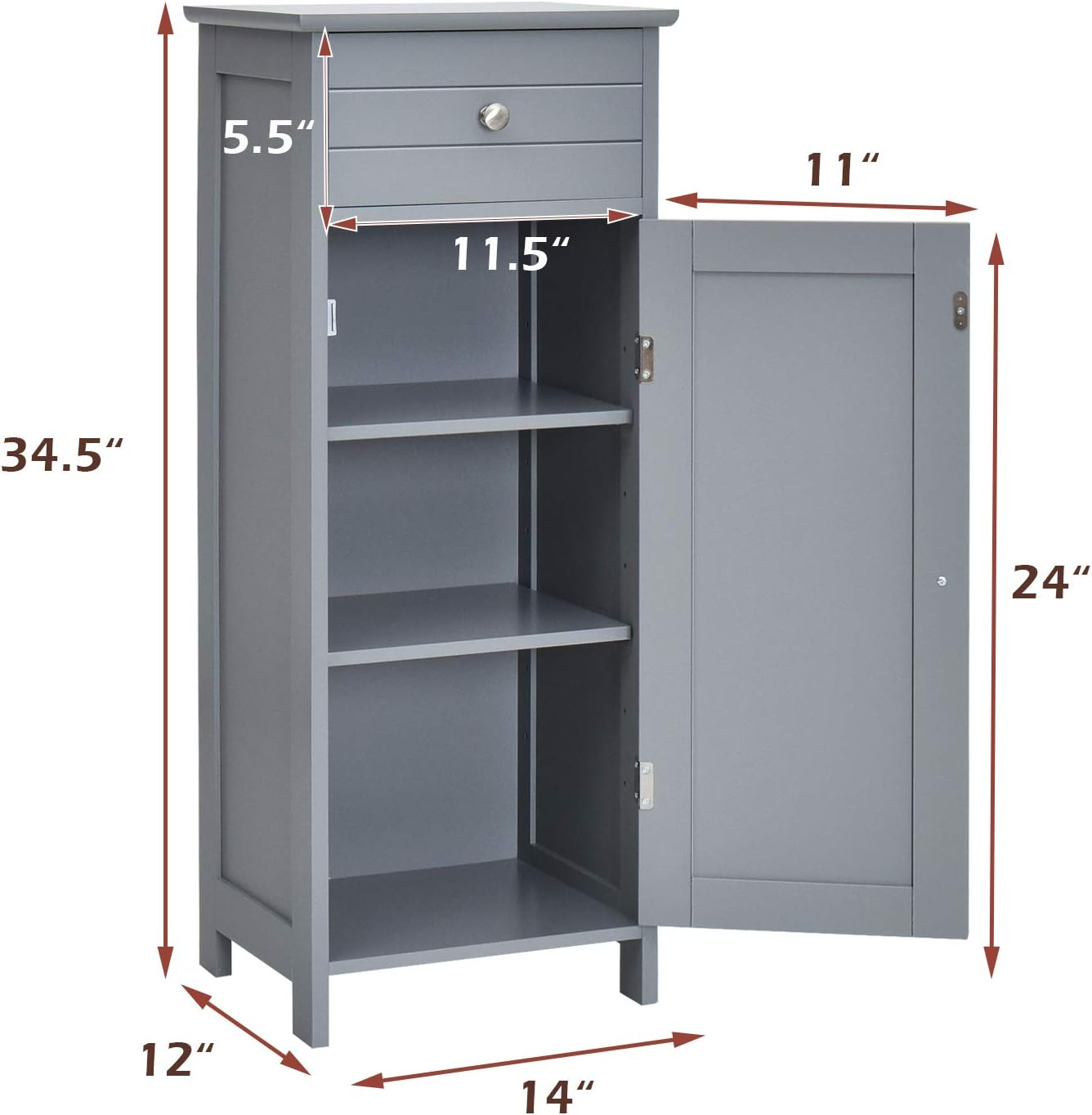 Gray MDF Bathroom Cabinet with Adjustable Shelves