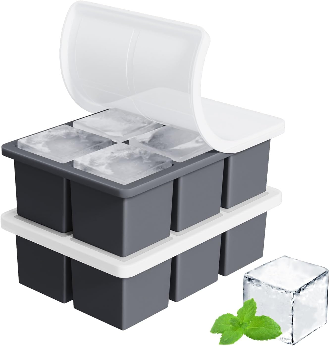 Large Ice Cube Tray for Whiskey: Big Square Ice Cube Maker for Cocktail - 2Pack Silicone Old Fashioned Ice Cube Trays - 2inch Huge Cubed Ice Trays for Whisky