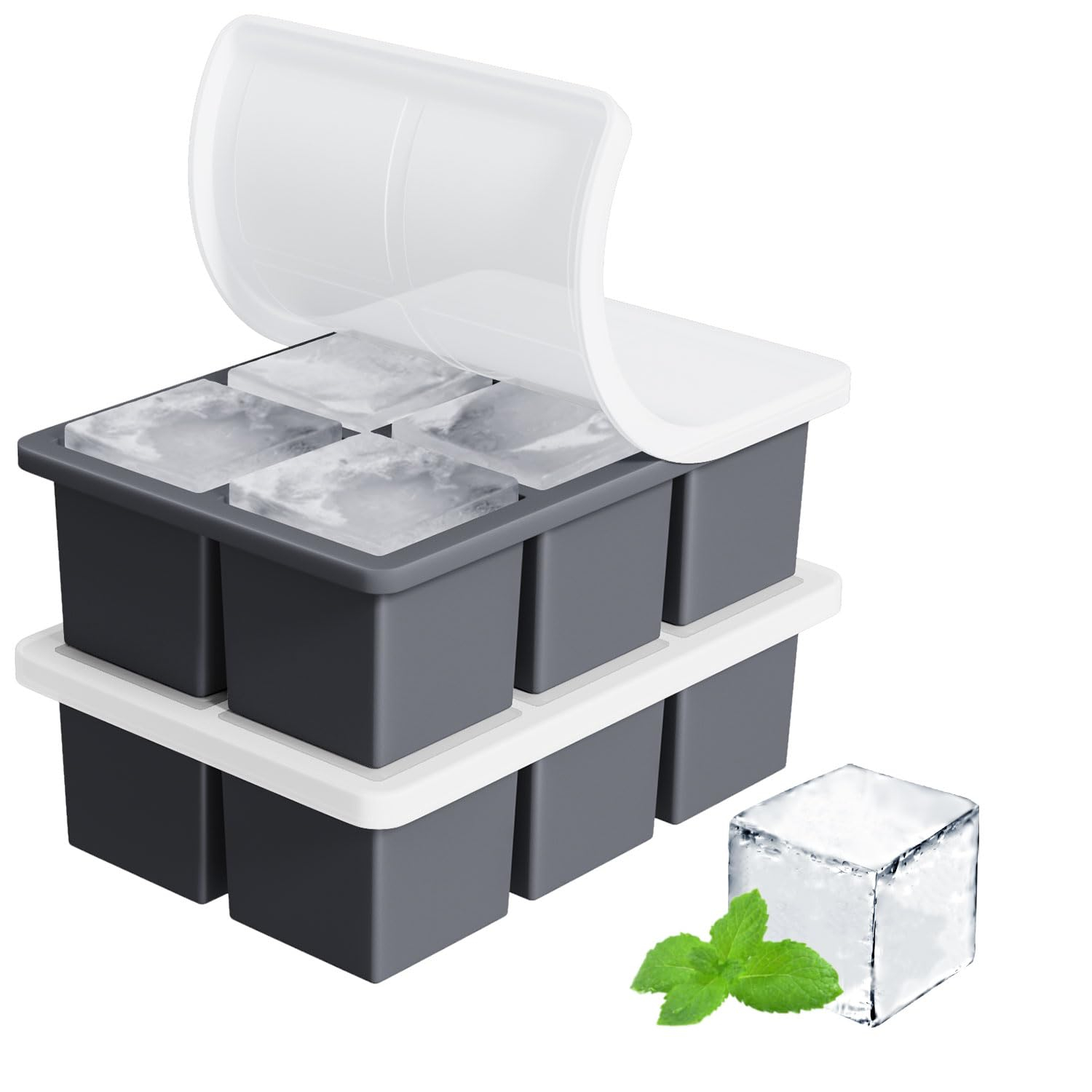 Large Ice Cube Tray for Whiskey: Big Square Ice Cube Maker for Cocktail - 2Pack Silicone Old Fashioned Ice Cube Trays - 2inch Huge Cubed Ice Trays for Whisky