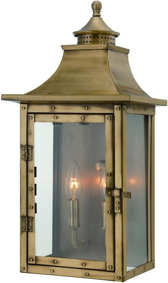 Aged Brass Colonial Style 2-Light Outdoor Wall Lantern