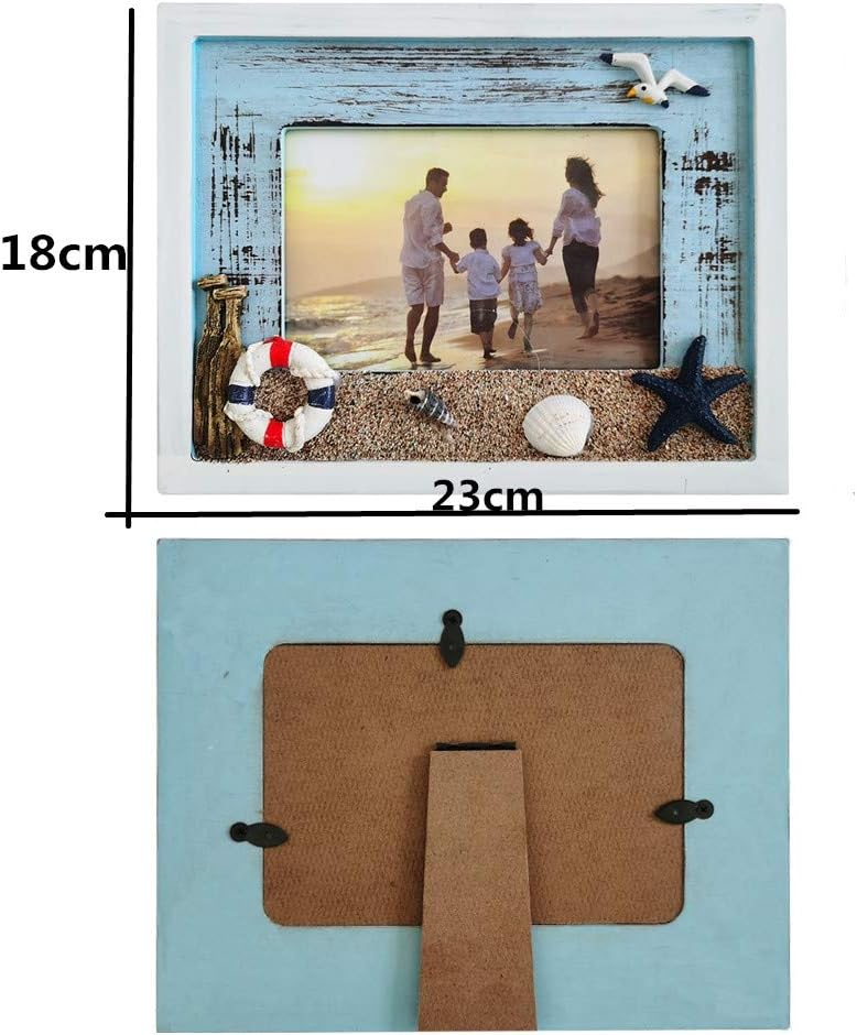 MUAMAX Beach Picture Frames 4 x 6 Ocean Photo Frame 4 by 6 Distressed Wooden Weathered Frames Coastal Frames Nautical Photo Stand Kids Gifts
