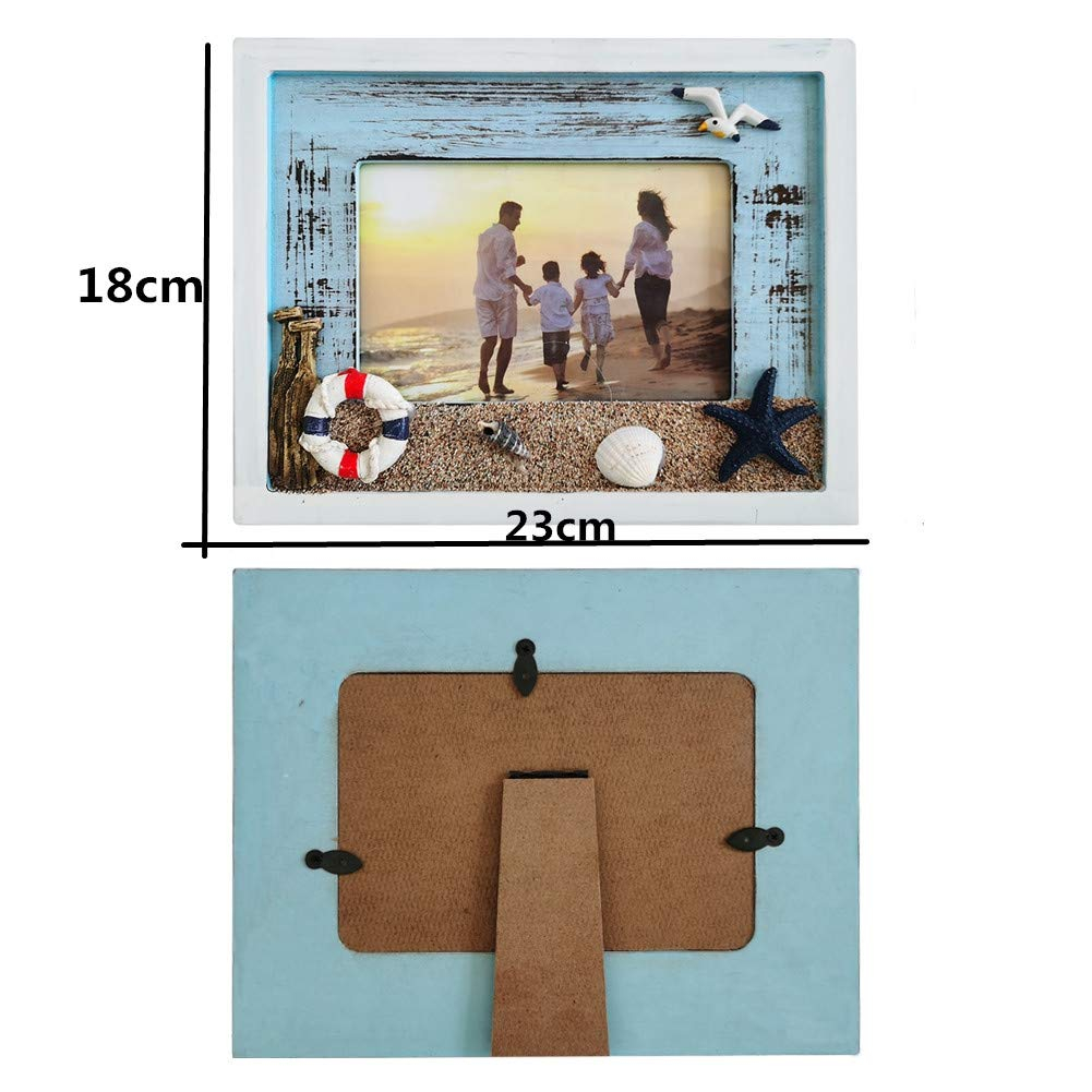 MUAMAX Beach Picture Frames 4 x 6 Ocean Photo Frame 4 by 6 Distressed Wooden Weathered Frames Coastal Frames Nautical Photo Stand Kids Gifts