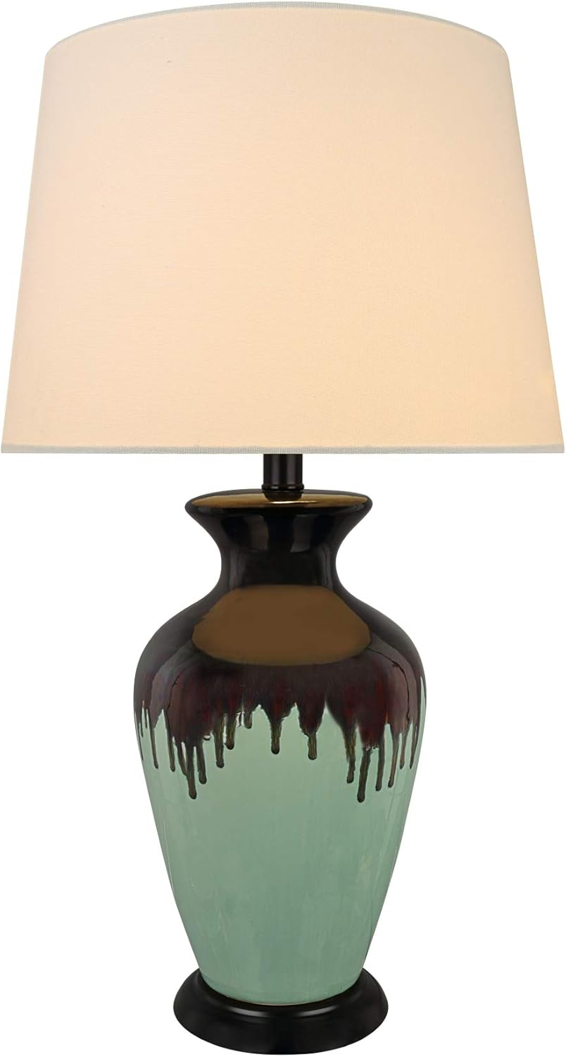 Aspen Creative 40221-11, 26-1/2" High Transitional Glazed Ceramic Table Lamp, Dark Brown and Light Green with Hardback Empire Lamp Shade, 14" Wide