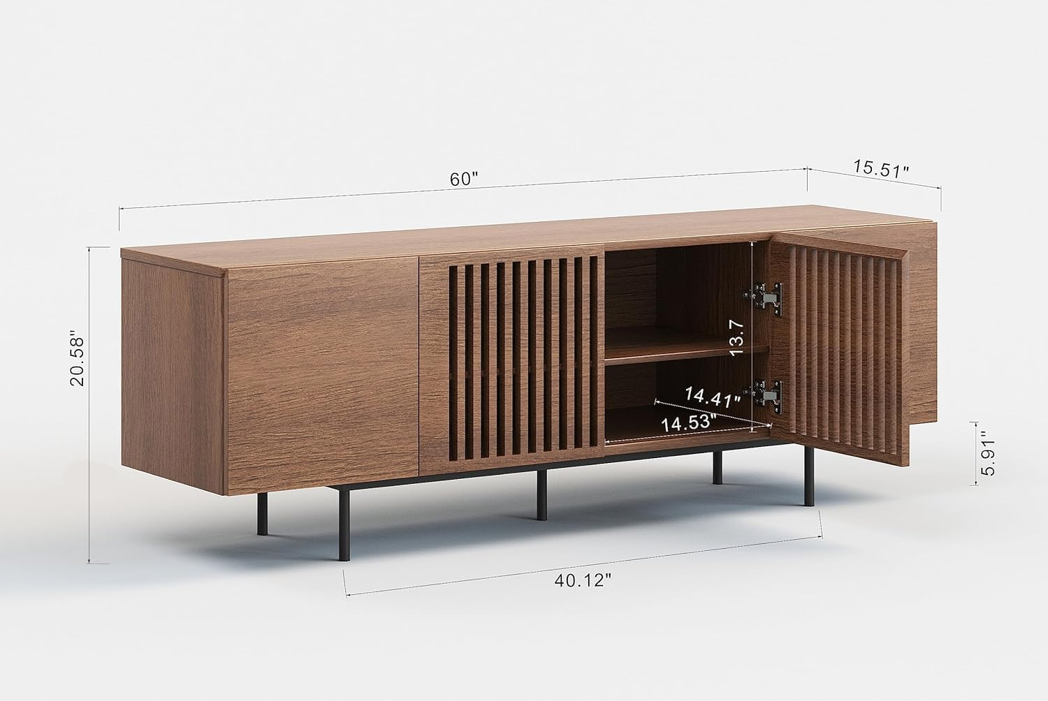 Modern Designs by Crafts and Comfort Napoli TV Stand for 55 to 65 Inch Television - Mid Century Entertainment and Console Center with Storage, Great for Living Room - Brown