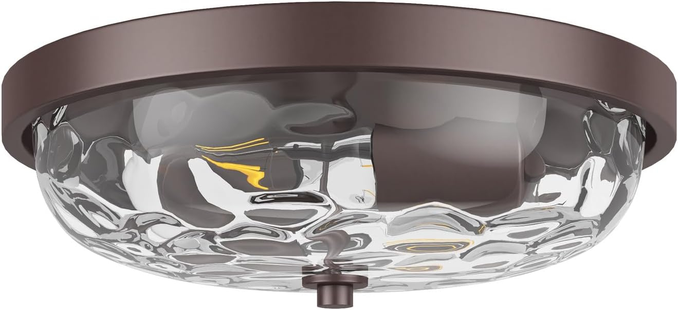 Aiwen Modern 12.99 in 2 Light Close to Ceiling Lights Farmhouse Oil Rubbed Bronze Flush Mount Ceiling Light Fixture with Water Ripple Glass Shade for Bedroom Hallway E26