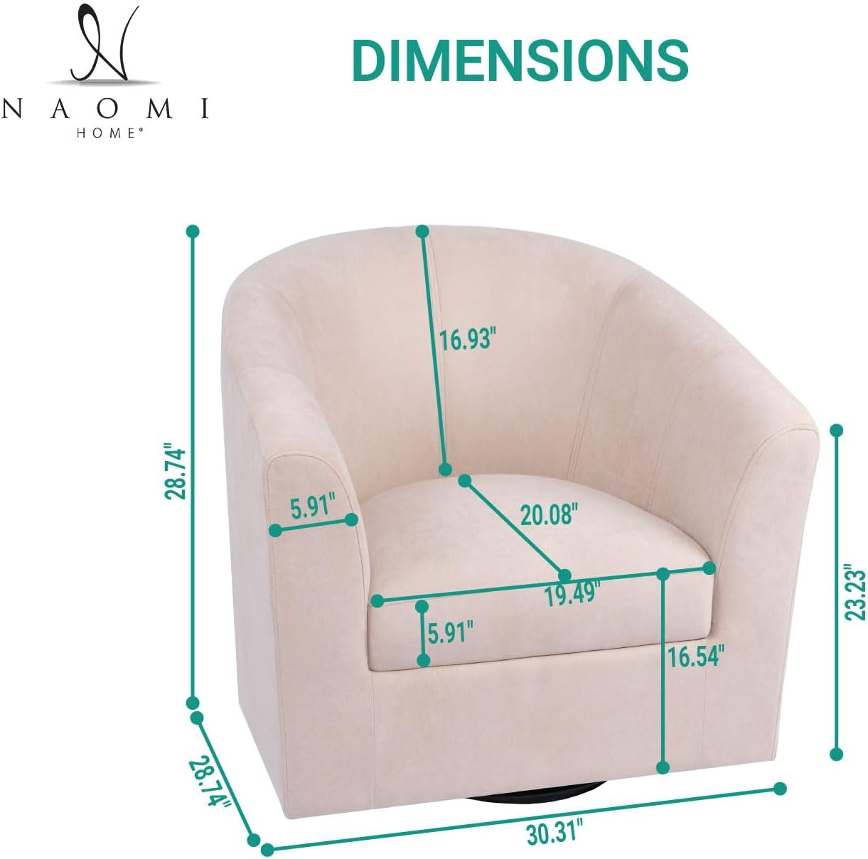 Ariana 360 Degree Swivel Barrel Chairs, Swivel Accent Chairs for Living Room with Armrest, Bucket Chairs for Home, Modern Accent Chairs, Small Club Chairs for Small Spaces - Ivory, Linen