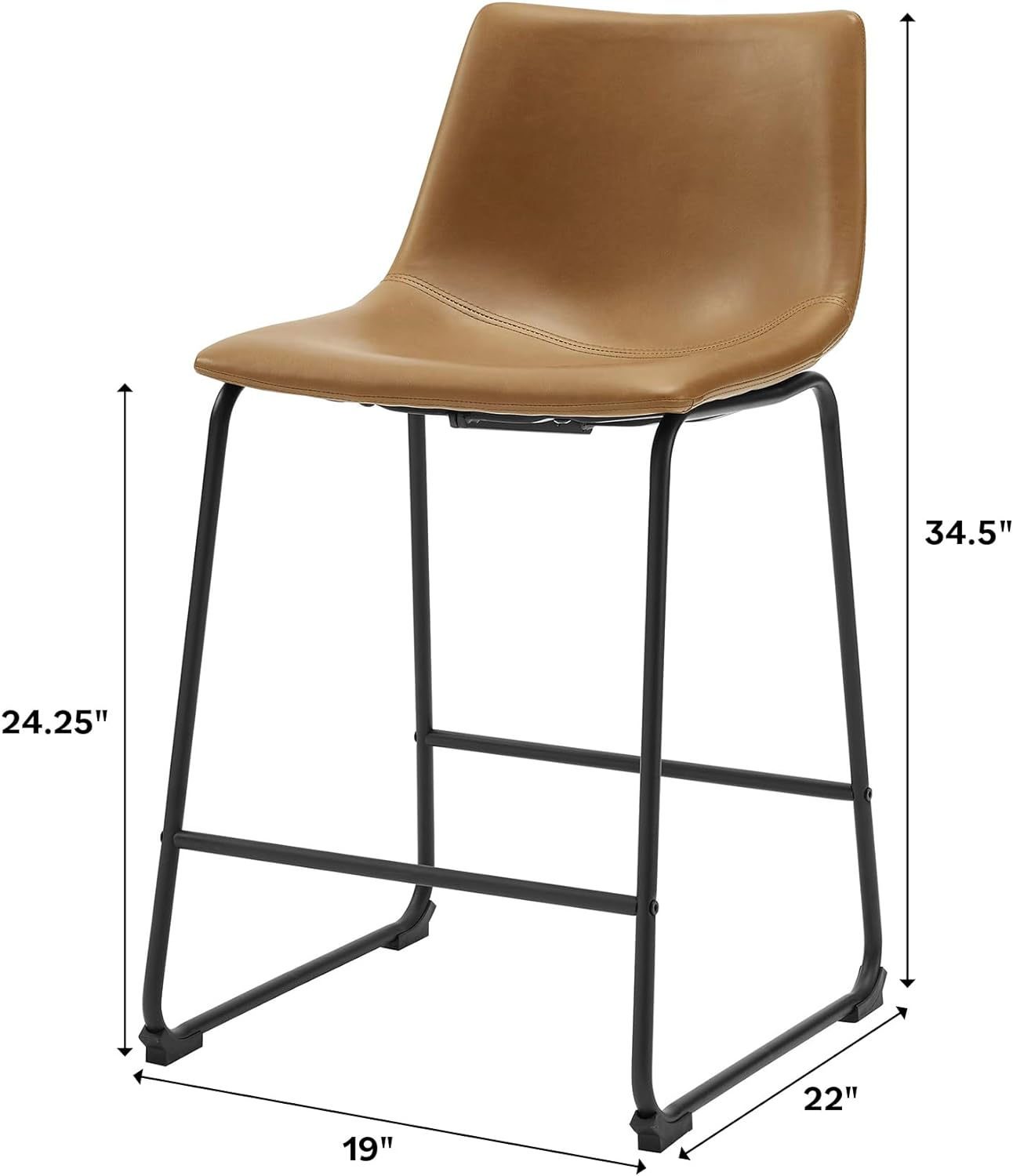 Whiskey Brown Faux Leather Industrial Counter Stools, Set of 2