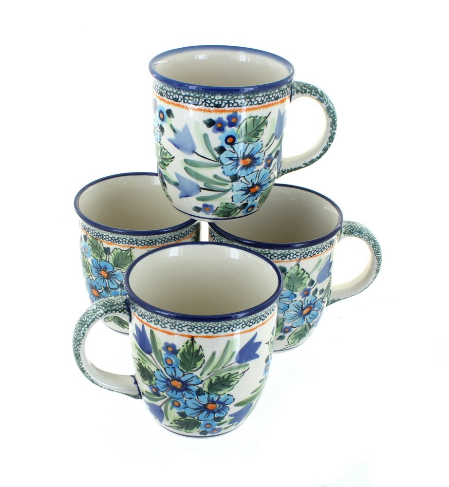 Blue Rose Polish Pottery Ballina 4 Piece Coffee Mug Set