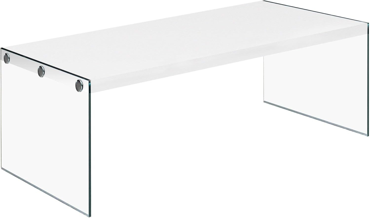 Monarch Specialties Contemporary Accent Tempered Glass Coffee Table, Gloss White
