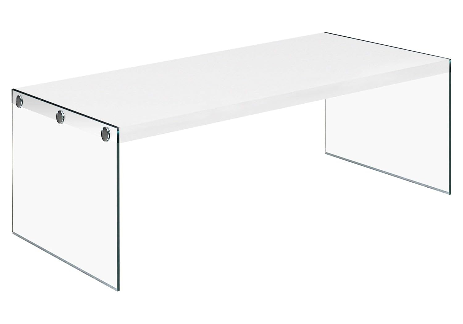 Monarch Specialties Contemporary Accent Tempered Glass Coffee Table, Gloss White