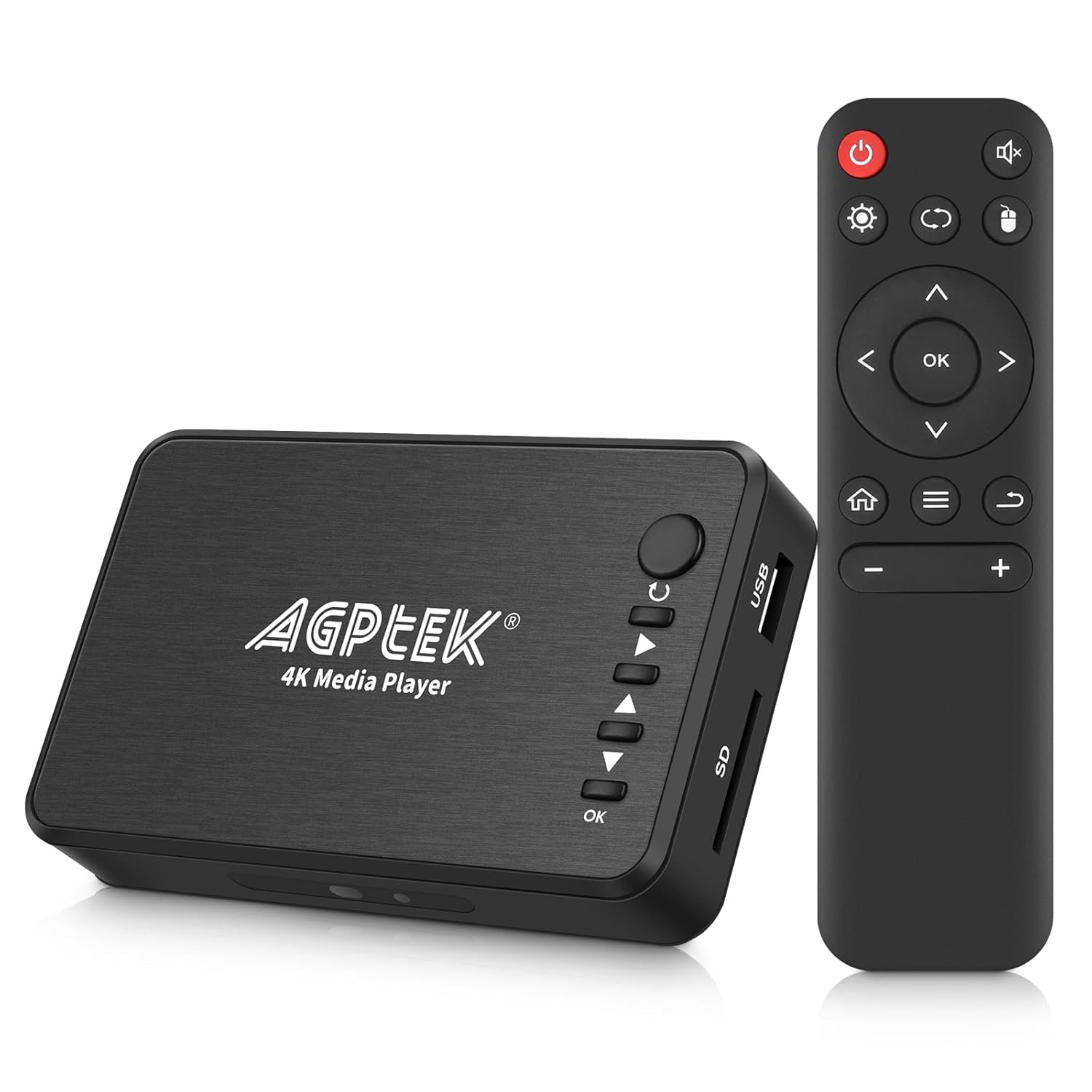 AGPTEK Updated 4K@30hz HDMI TV Media Player with HDMI/AV/VGA Output, Digital MP4 Player for 14TB HDD/ 256G USB Drive/SD Card/H.265 MP4, with Remote Control for MP3 AVI RMVB MPEG etc