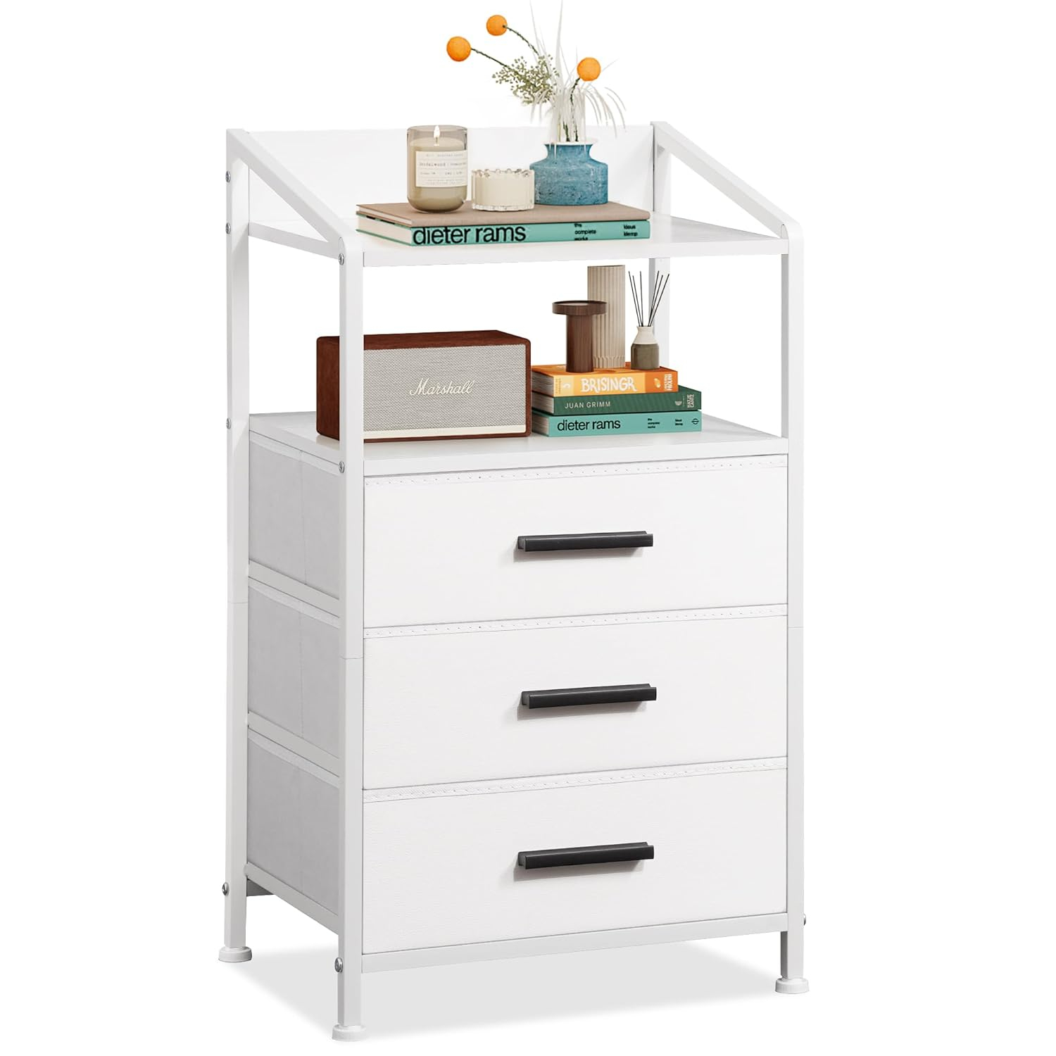 Nightstand Drawer Dresser, Vertical Side Table with Fabric Drawers 3-drawer