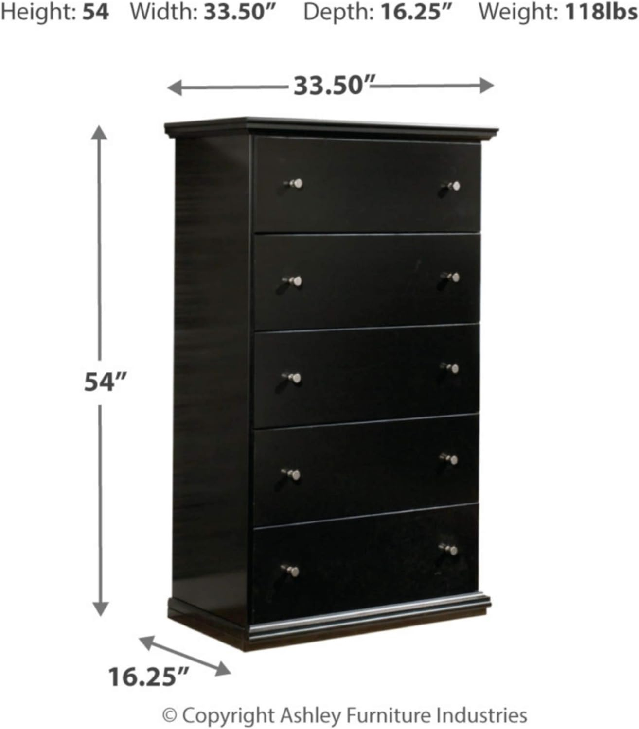 Signature Design by Ashley Maribel 5 Drawer Wood Chest in Black