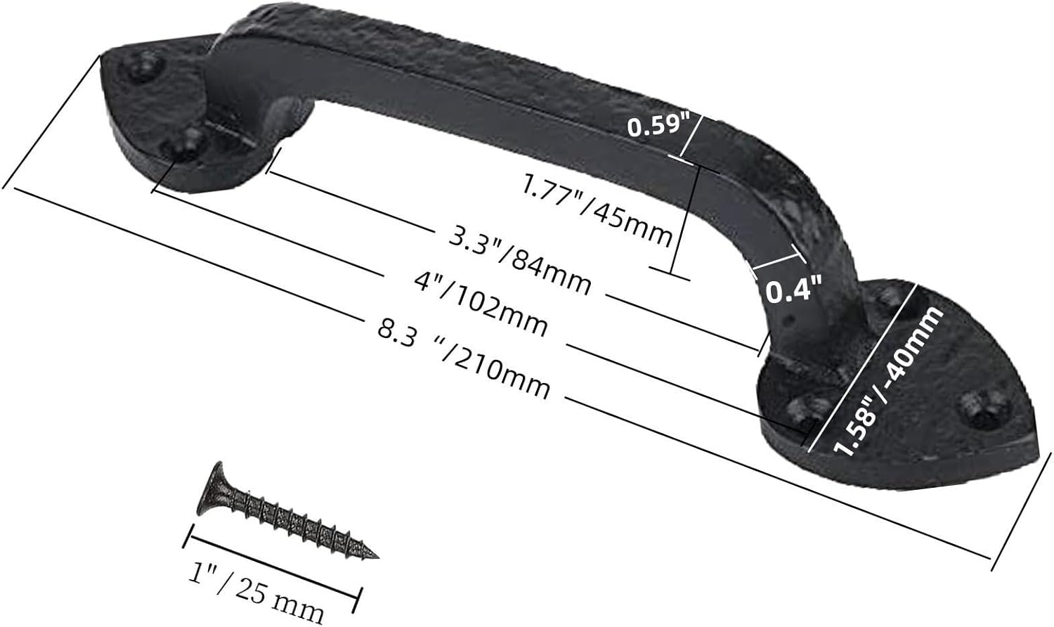 8 Inch Cast Iron Door Handle – Heavy-Duty Medieval Gate Pull – Rustic Hammered Barn Door Grip for Cabinets, Sheds & Interior Doors – Screws Included