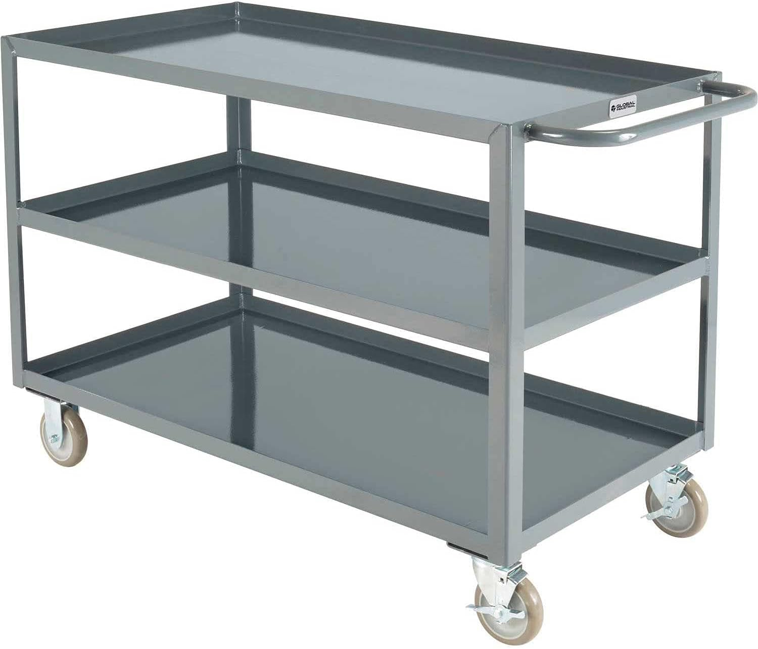 Welded Steel Utility Cart, 3 Tray Shelves, 24"Wx48"L