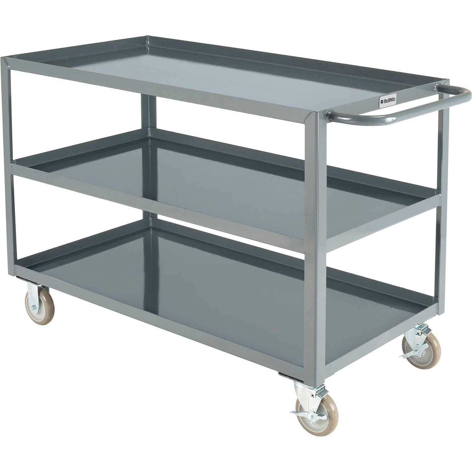 Welded Steel Utility Cart, 3 Tray Shelves, 24"Wx48"L