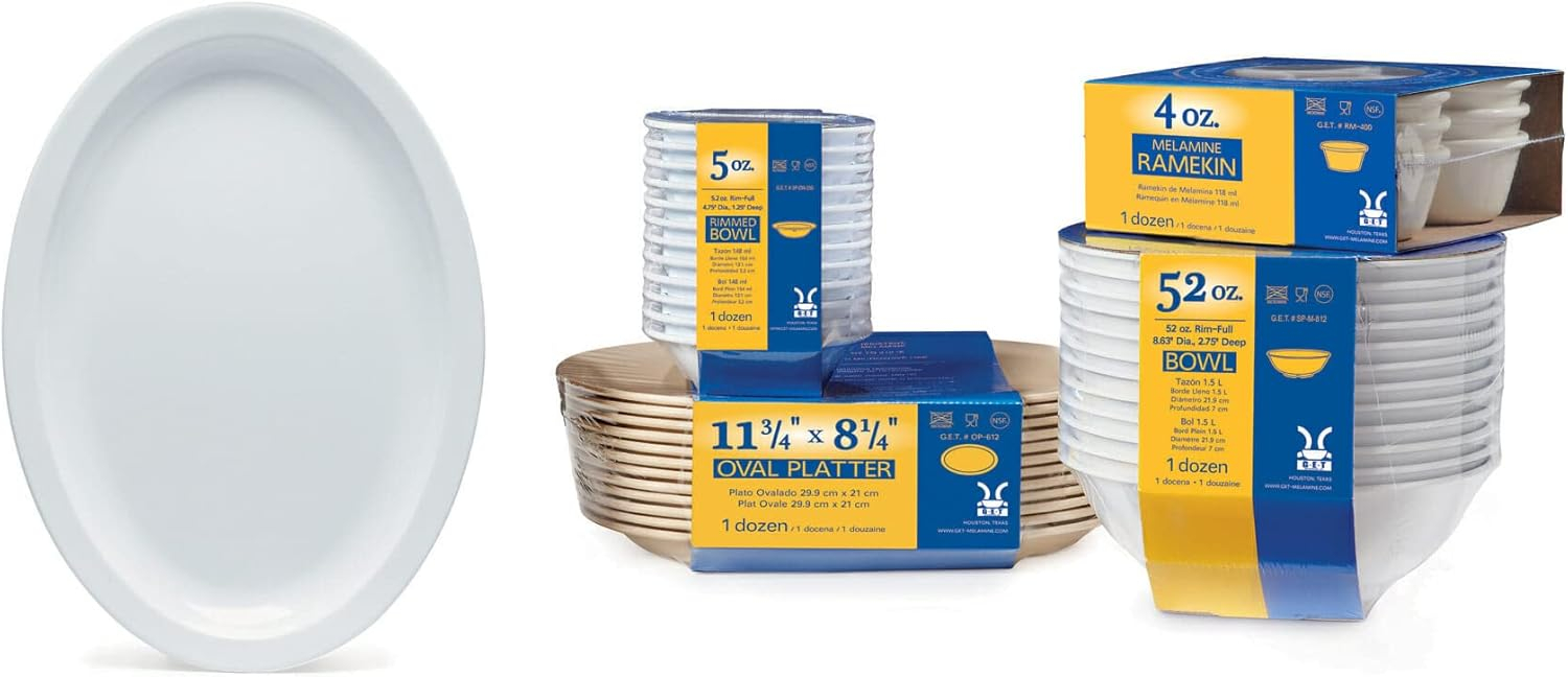 G.E.T. SP-OP-612-W White 11.75" x 8.25" Oval Platter, Melamine (Pack of 12)