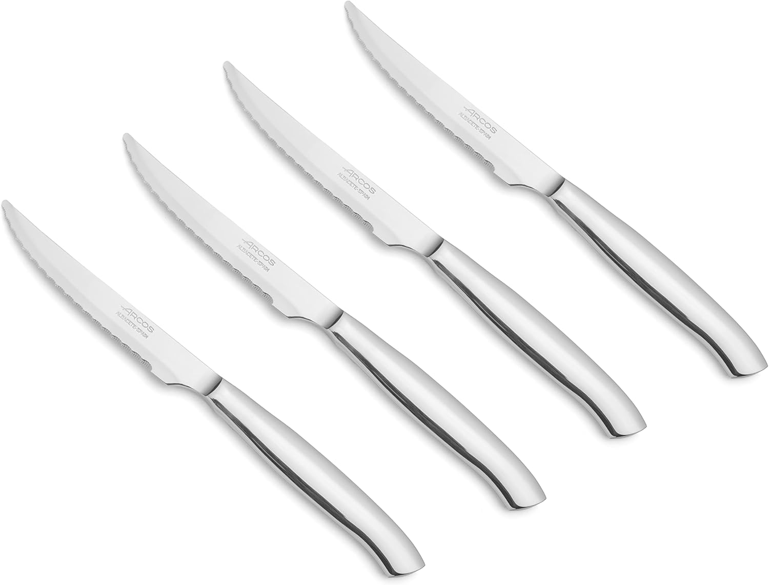 Arcos 4 Piece Steak Knife Set 4 inch. Pocket Knife Pack with Pearl Edge for Cutting and Fillet Meat. Monoblock Stainless Steel Blade and Handle. Series Mesa