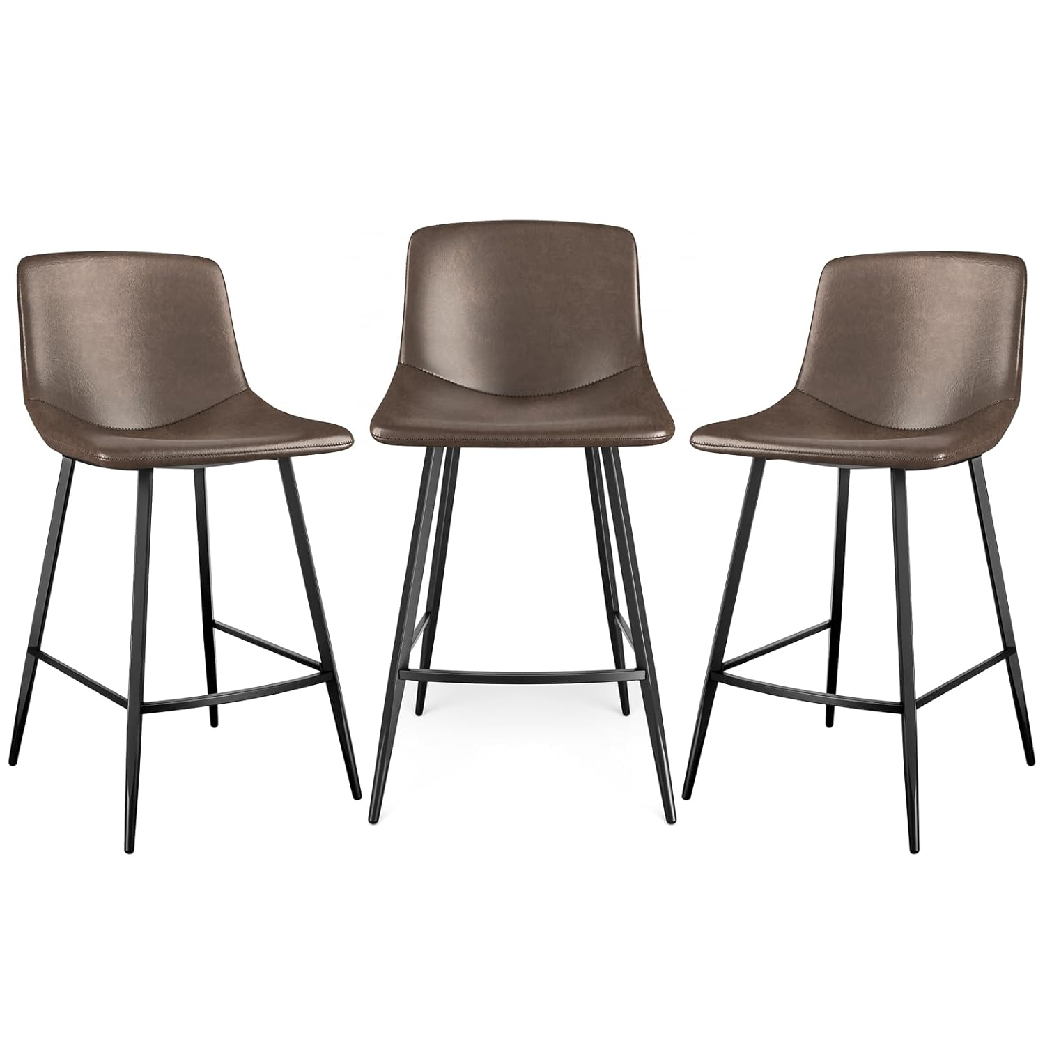 5Rcom 600 lbs Counter Height Bar Stools Set of 3, 24 Inch Faux Leather Barstools with Back, Bar Chairs with Metal Legs for Kitchen Island, Dining Room, Party Room & Restaurant, (Brown)