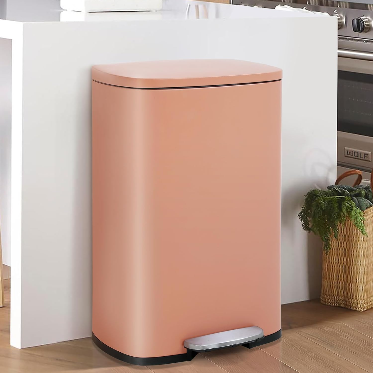 CL.HPAHKL 13 Gallon (50L)Trash Can ,Kitchen Trash Can, Stainless Steel with Lid, Foot Pedal and Inner Bucket, Fingerprint-Resistant Soft Close Lid Garbage Can, Pedal Rubbish Bin for Home Office