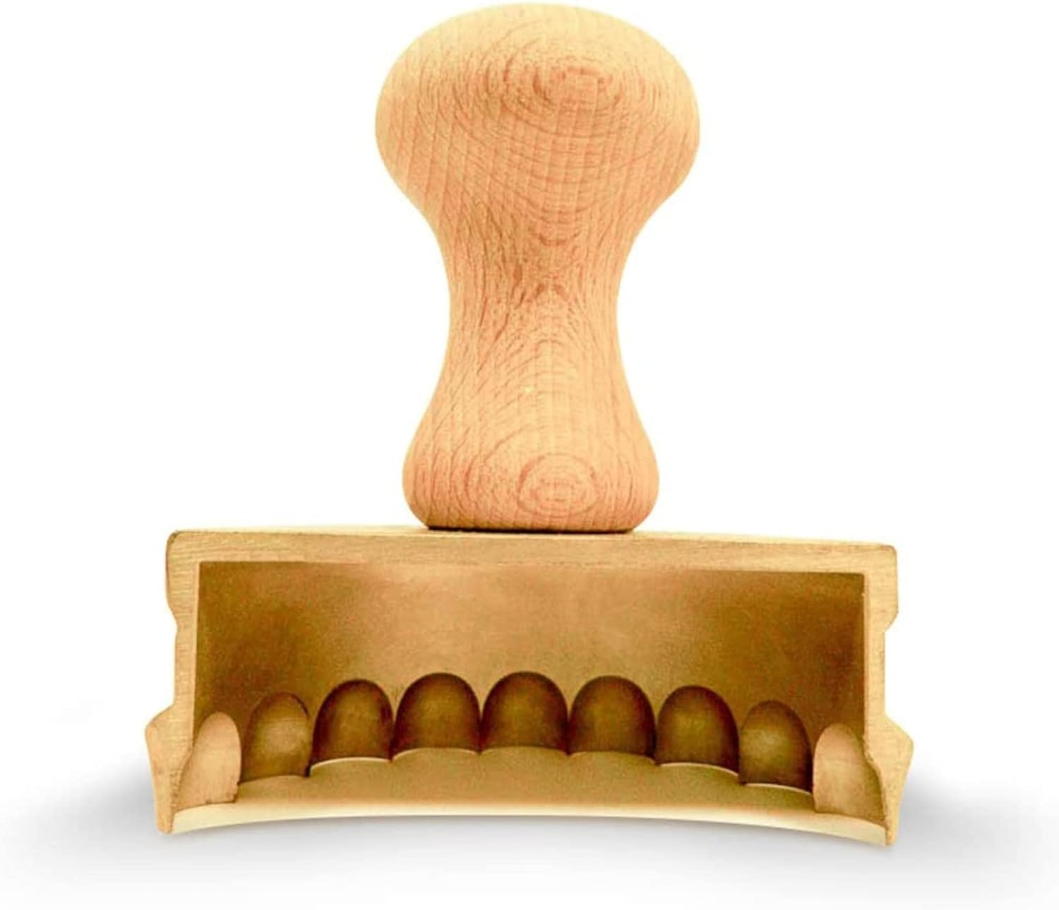 Natural Wood and Brass Half-Moon Ravioli Stamp, 3.54in