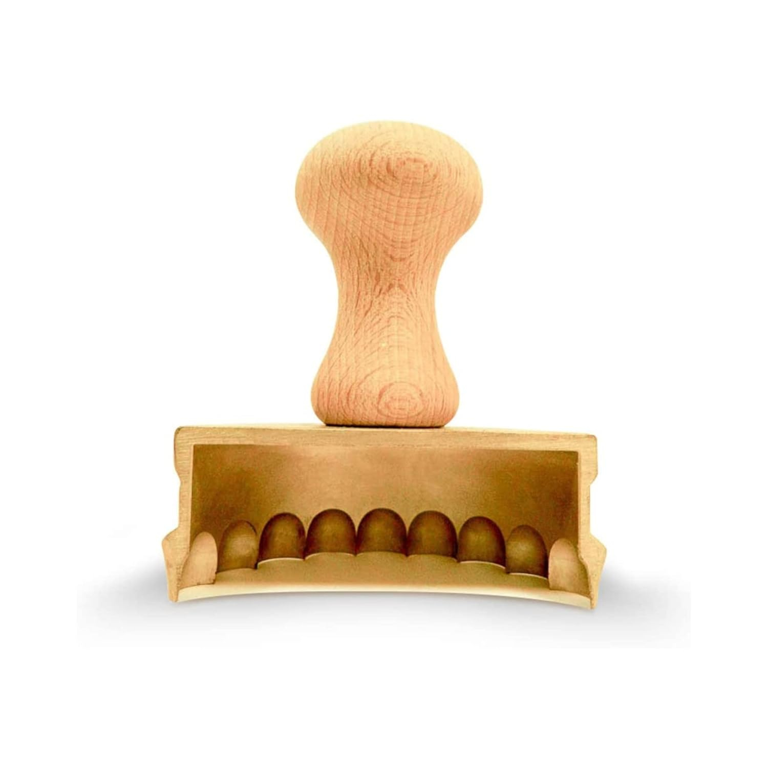 Natural Wood and Brass Half-Moon Ravioli Stamp, 3.54in