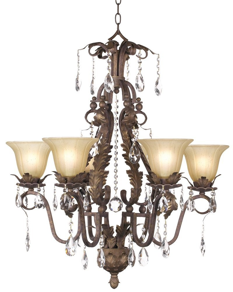 Regency Hill Iron Leaf Roman Bronze Chandelier 29" Wide French Rustic Crystal Cream Glass 6-Light Fixture for Dining Room House Foyer Kitchen Island