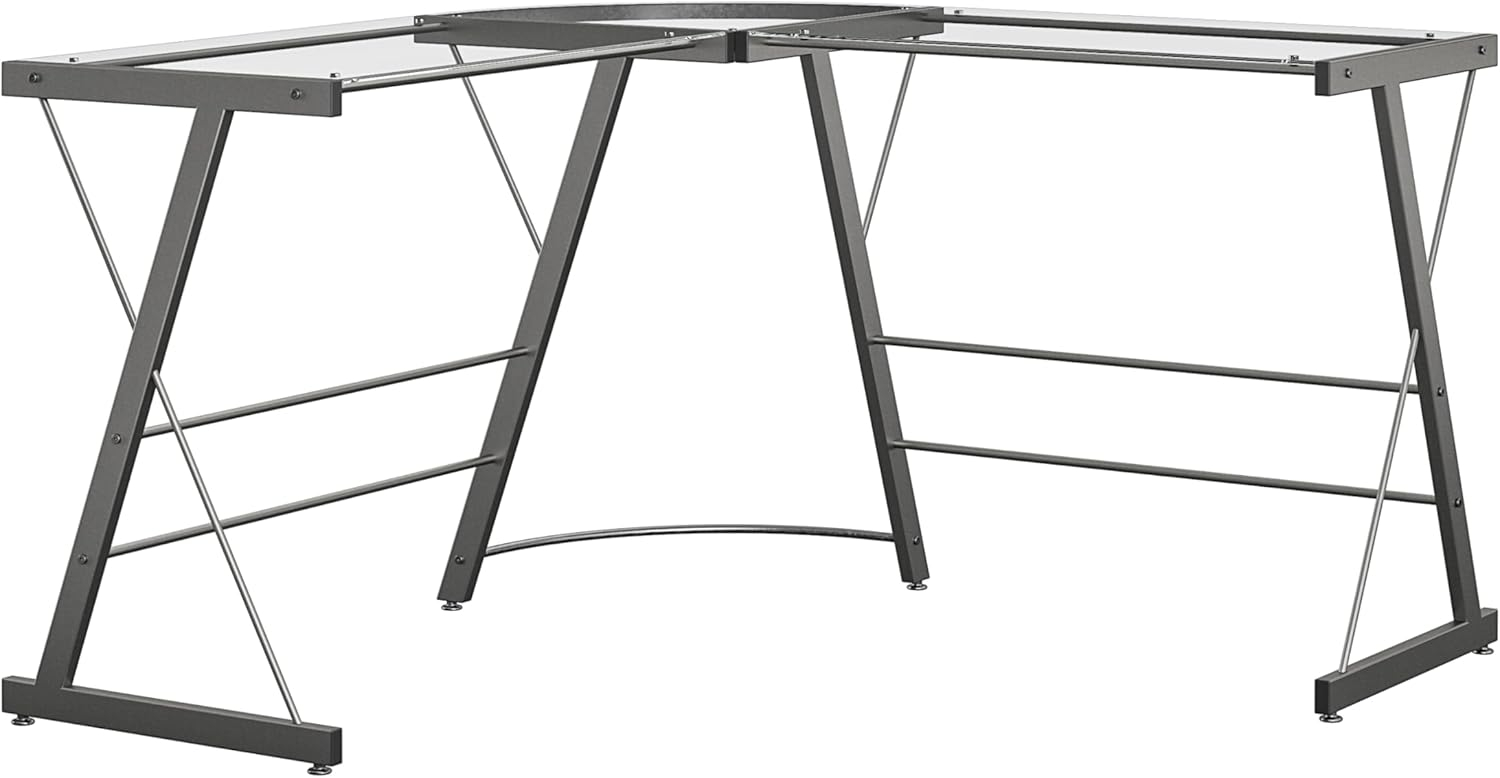 Ameriwood Home Glass L-Shaped Computer Desk, Gray