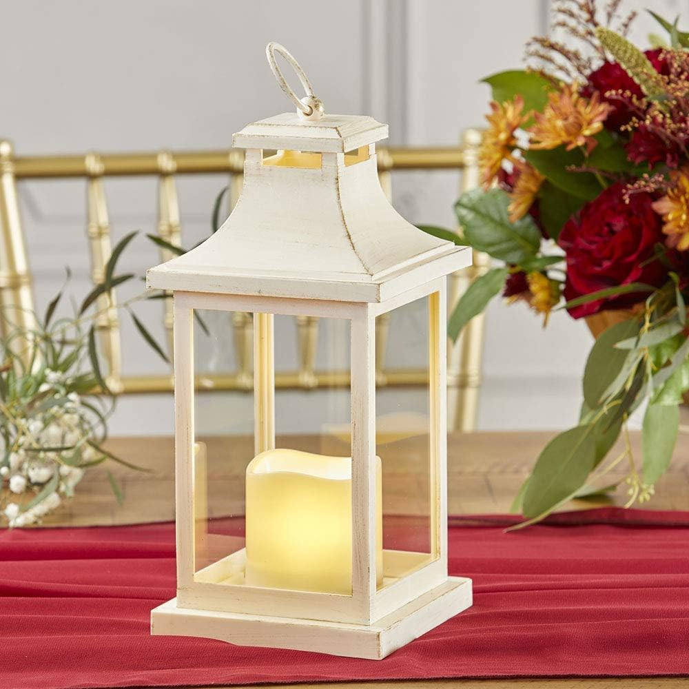 LED Decorative Lanterns - Set of 6 - Kate Aspen Vintage Rustic Home Dcor Lantern Tabel Centerpiece for Wedding, Bridal Shower, Anniversary Party - White/Ivory