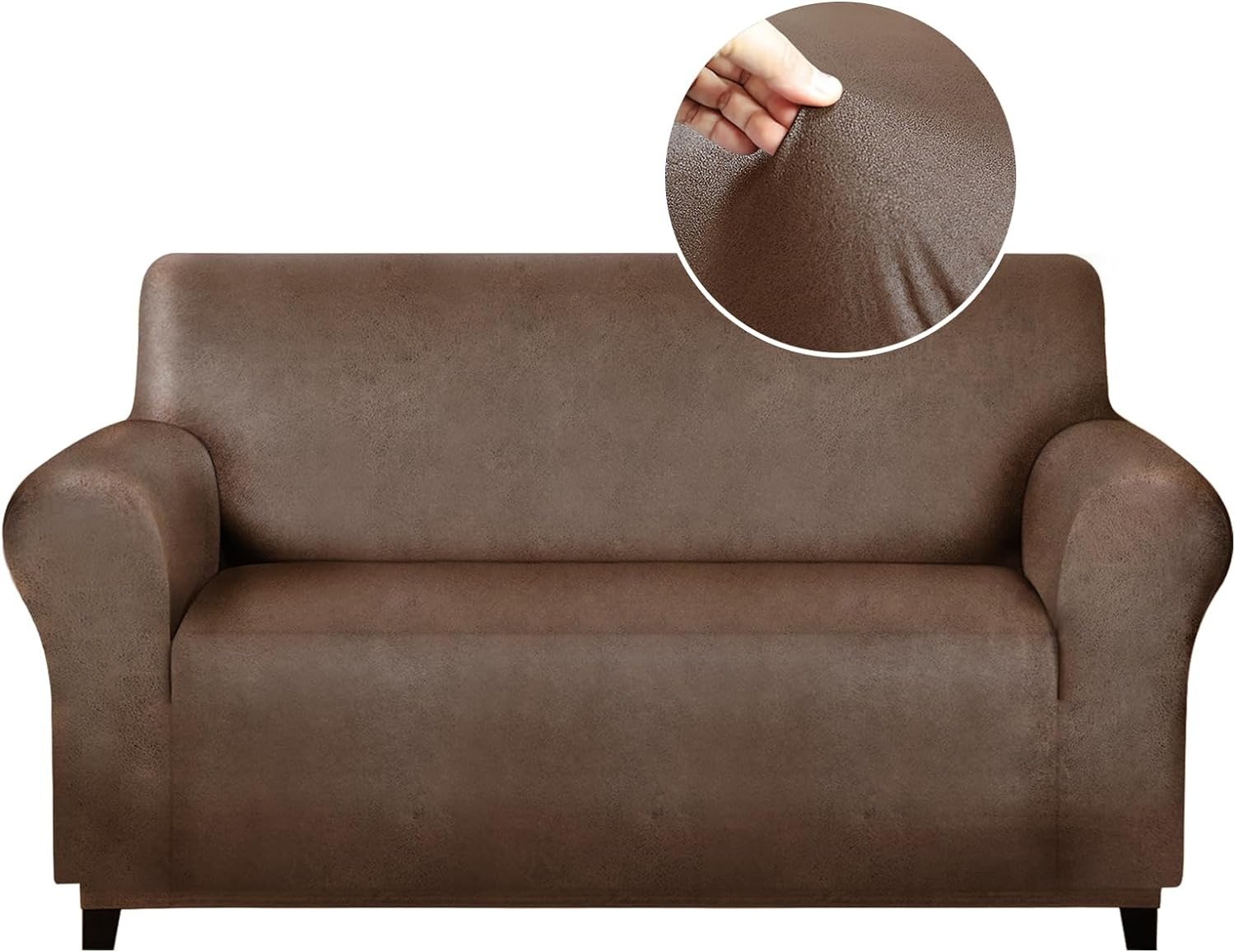 molasofa Loveseat Covers - Couch Cover for Leather Couches, Soft and Washable Loveseat Covers with Leather-Like Quality. Non-Pilling, Non-Slip 1-Piece Couch Cover for Pets and Kids (Dark Brown)