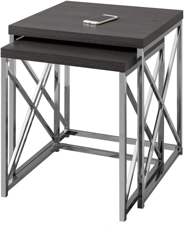Monarch Nesting Table 2Pcs Set / Grey With Chrome Metal