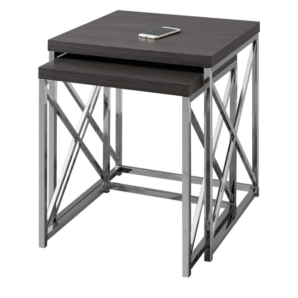 Monarch Nesting Table 2Pcs Set / Grey With Chrome Metal