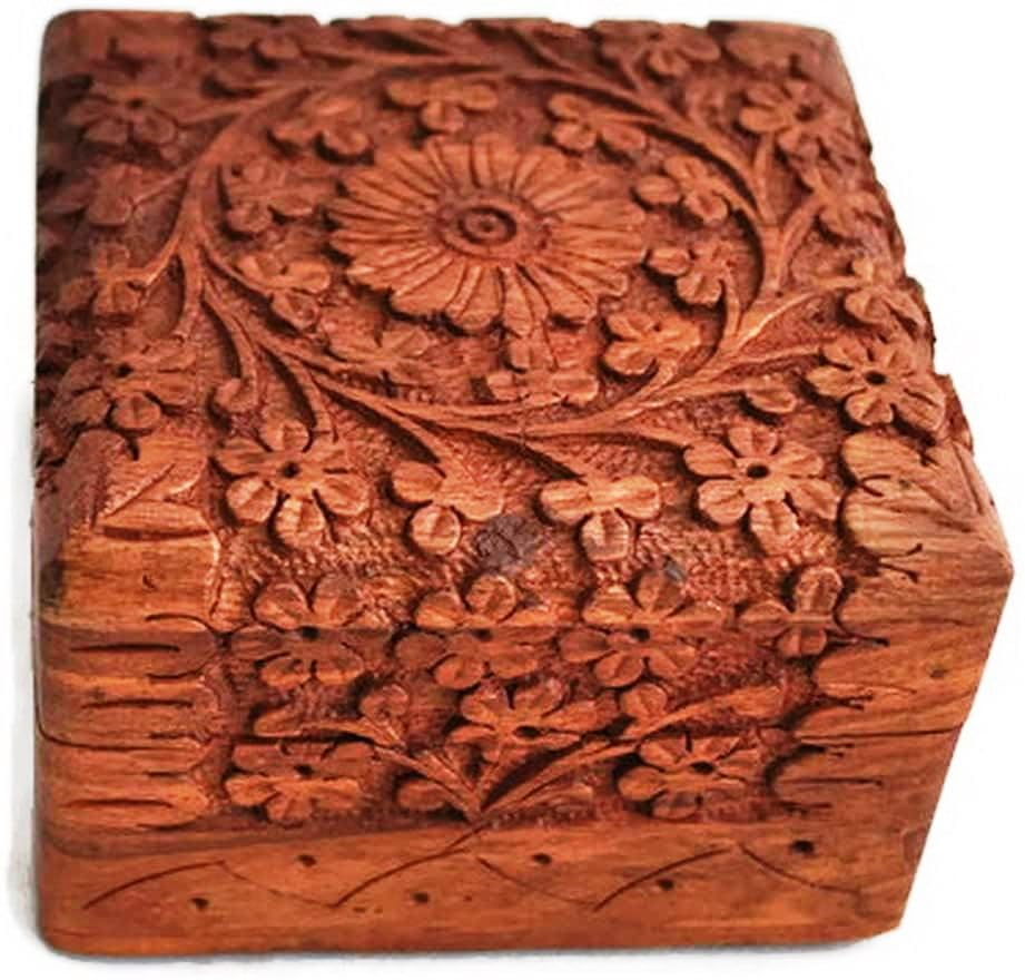 TOSQP27 Jewelry Box Gift for Women Men Girls Mom Mother Sister Father Gifts Novelty Unique Artisan Travel Portable Case Hand Carved Rosewood Jewel Organizer