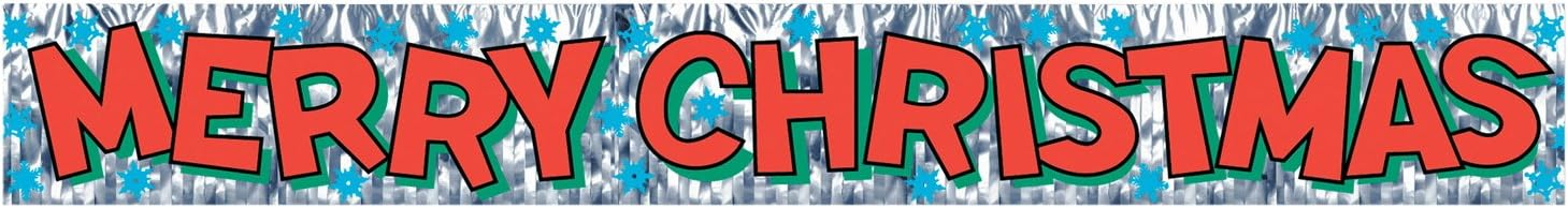 Beistle 8" x 5' Merry Christmas Fringe Banner; Silver 4/Pack 20880