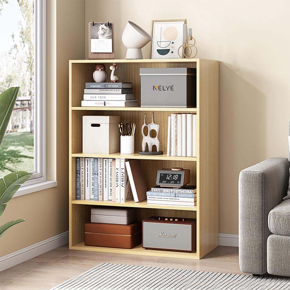 Basic Open Shelf Bookcase - 4-Tier Wooden Cube Storage Shelves Split Bookshelf, White