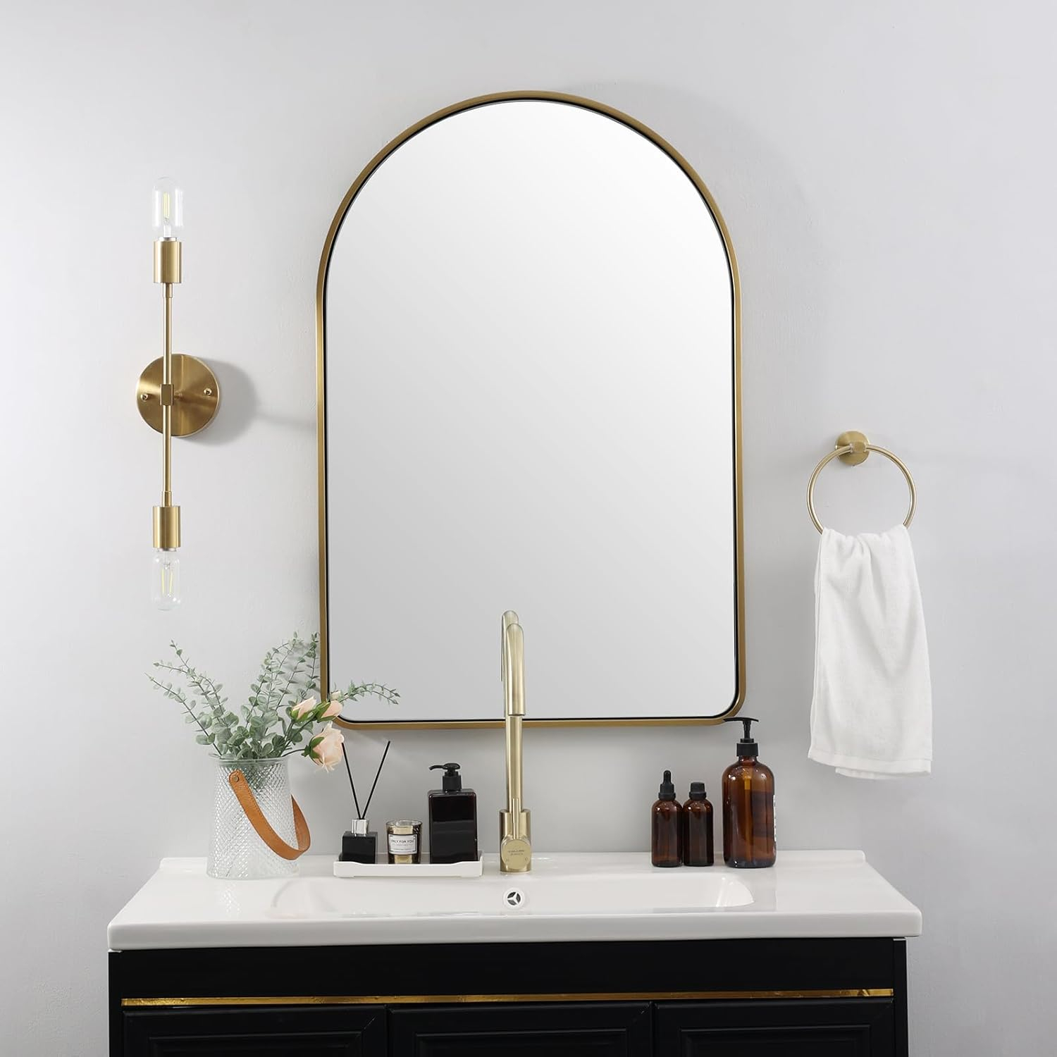 Arched Aluminum Alloy Framed Decorative Wall Mirror 20x30 - Gold