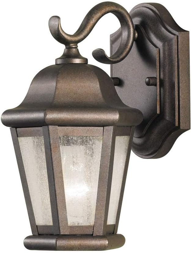 Martinsville 6.25 in. W 1-Light Corinthian Bronze Outdoor 10.75 in. Wall Lantern Sconce w/Clear Seeded Glass Panels