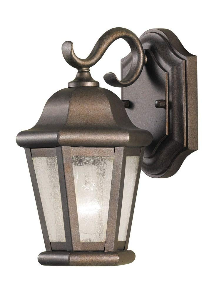 Martinsville 6.25 in. W 1-Light Corinthian Bronze Outdoor 10.75 in. Wall Lantern Sconce w/Clear Seeded Glass Panels