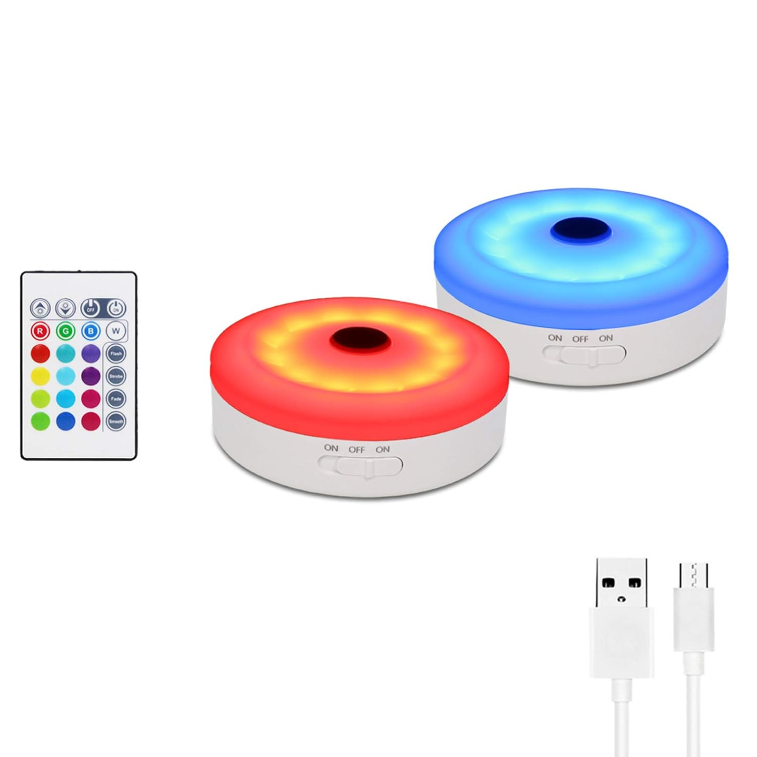 BASON LIGHTING Rechargeable Puck Lights with Remote, Color Changing Lights, Under Cabinet led Lighting, RGB Wireless Light for Kitchen, Closet, Display Case, 2 Pack
