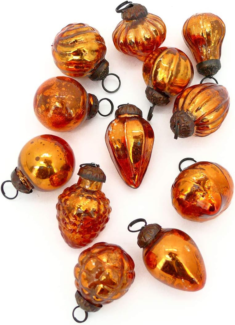 Serene Spaces Living Set of 12 Mini Copper Mercury Glass Ornaments for Holiday Décor, Measures 1.5" Long and 1.5" Diameter