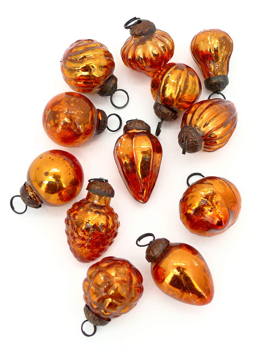 Serene Spaces Living Set of 12 Mini Copper Mercury Glass Ornaments for Holiday Décor, Measures 1.5" Long and 1.5" Diameter