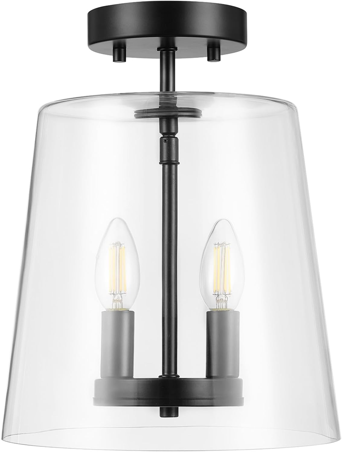 GLOBE Electric 66000083 2-Light Semi-Flush Mount Ceiling Light, Matte Black, Glass Shade, E12 Base Sockets, Ceiling Light Fixture, Home Improvement, Bedroom Lights for Ceiling, Dining Light Fixture