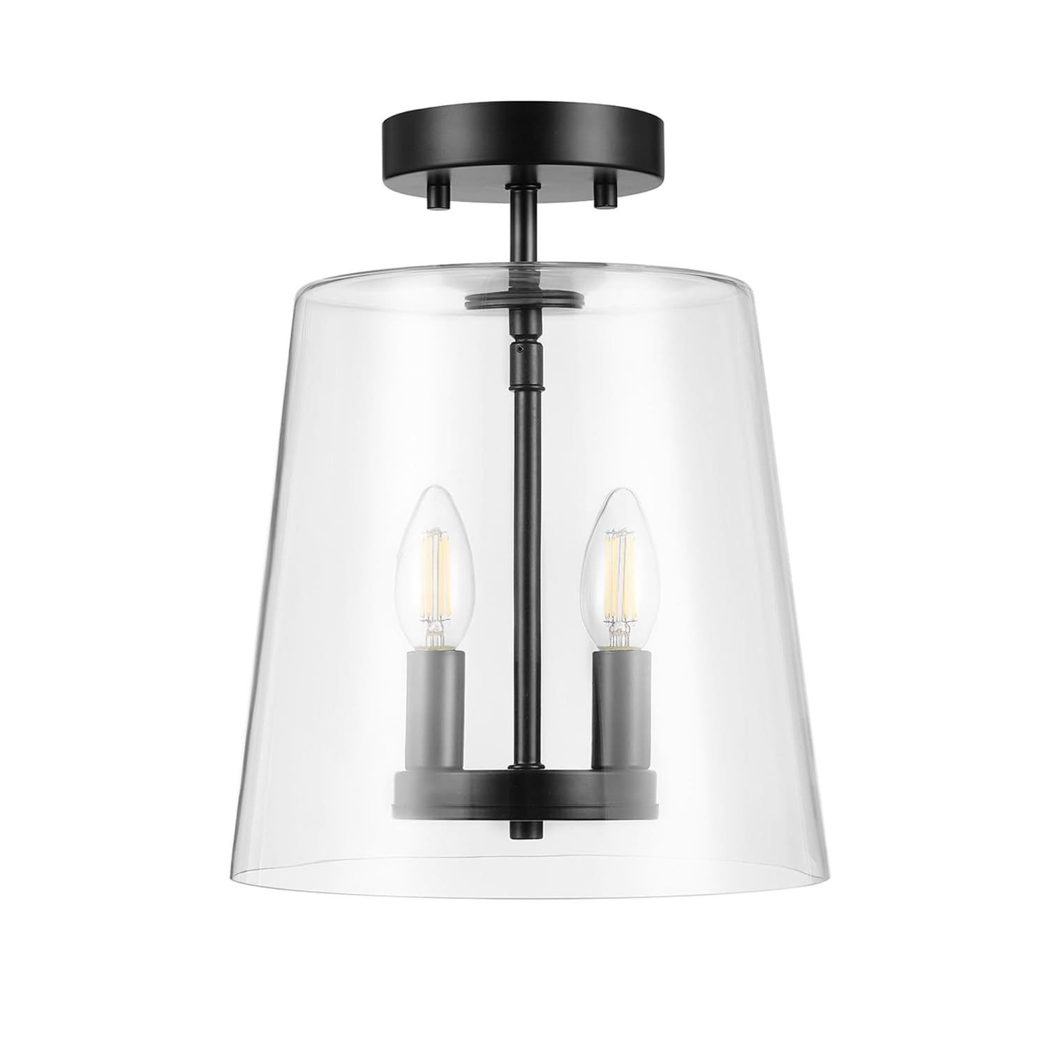 GLOBE Electric 66000083 2-Light Semi-Flush Mount Ceiling Light, Matte Black, Glass Shade, E12 Base Sockets, Ceiling Light Fixture, Home Improvement, Bedroom Lights for Ceiling, Dining Light Fixture