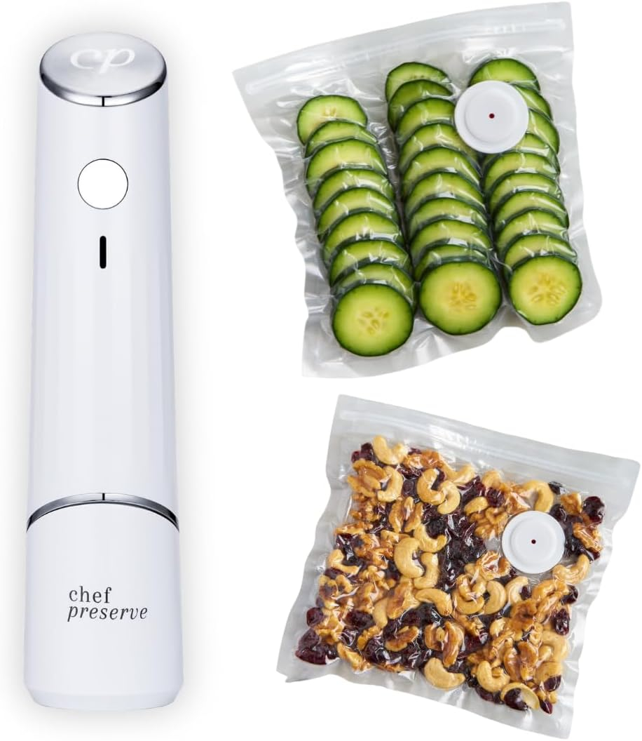 Compact White Handheld Vacuum Sealer with Reusable Bags