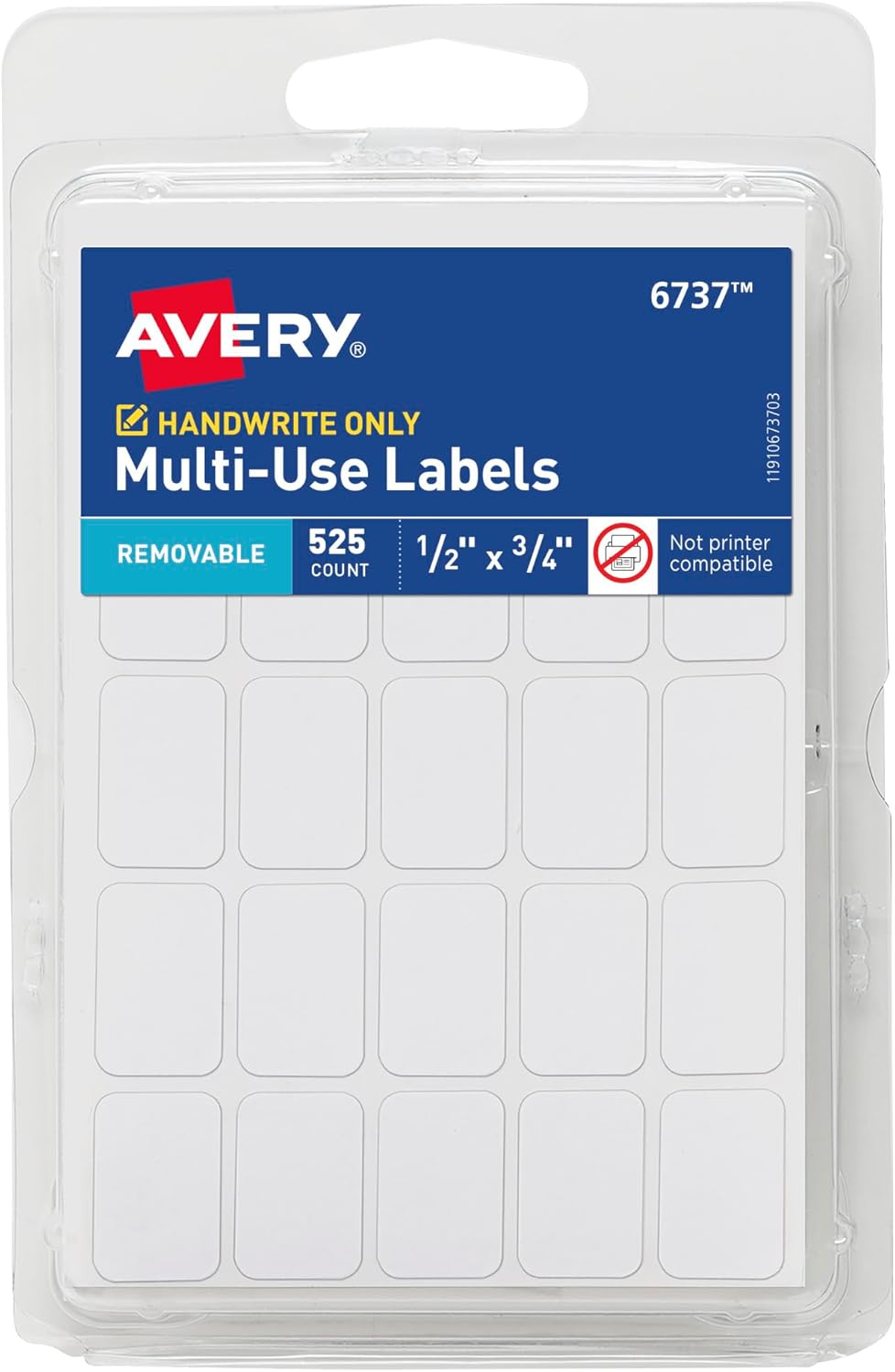 Avery Multiuse Removable Labels, 1/2" x 3/4" Rectangle Labels, White, Non-Printable, 525 Total (6737)