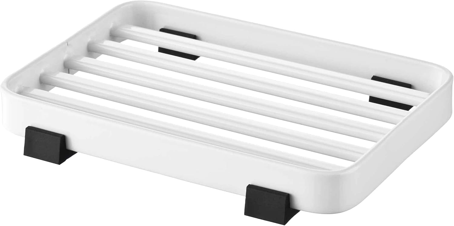 Yamazaki Home Slotted Soap Tray, White, Steel, Water Resistant, No Assembly